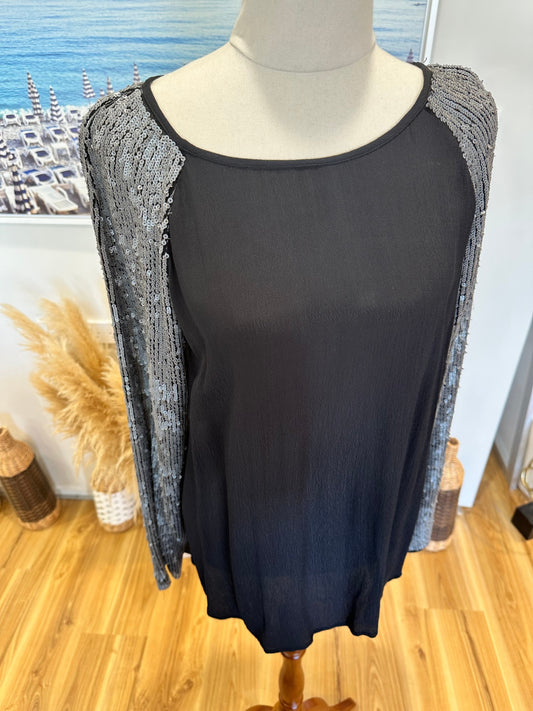[SALE] Sequin Sleeve Top - Small - Black and Silver