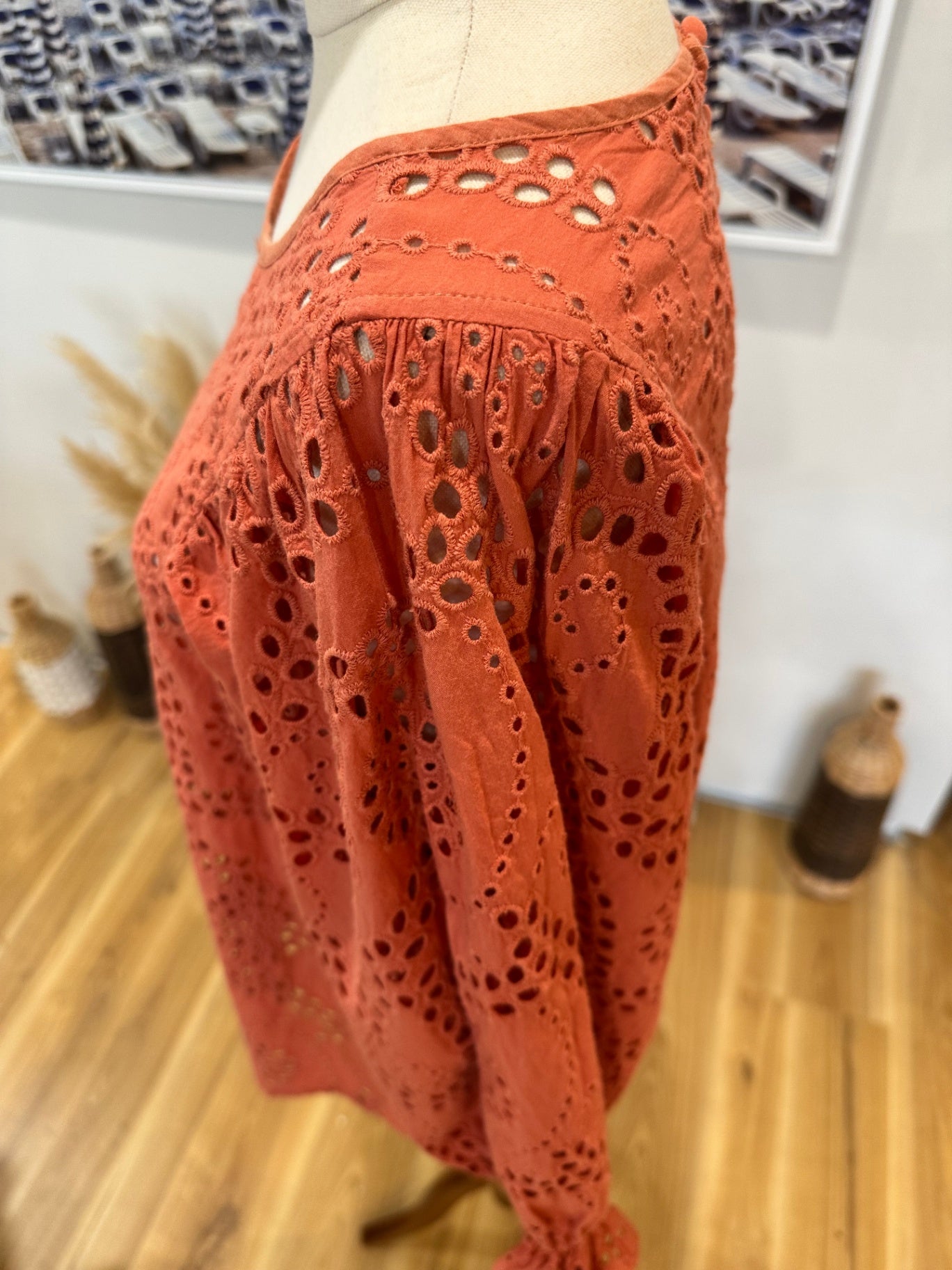 [SALE] Broderie Blouse - Small - Coral