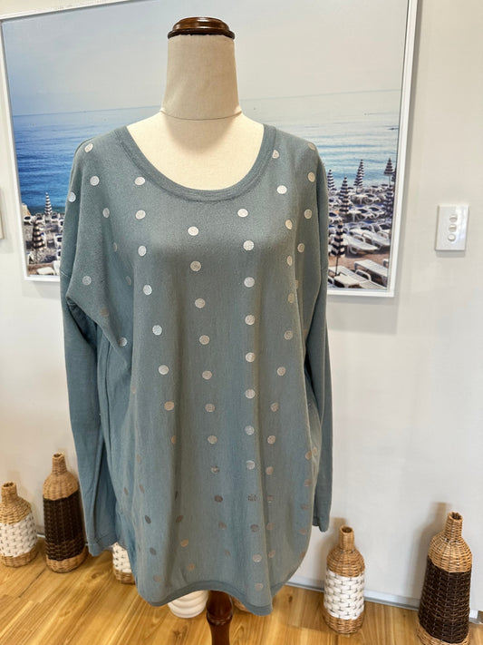 [SALE] North South Merino Jumper Medium Aqua w Silver dots