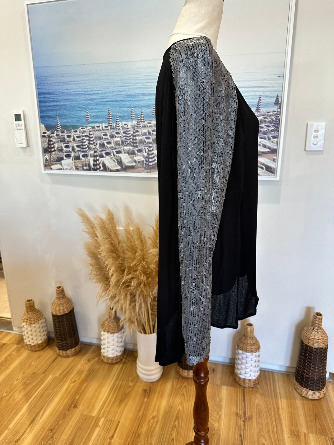 [SALE] Sequin Sleeve Top - Small - Black and Silver