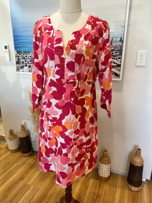 Boden Dress - 100% Linen - Size 12 - Pink, Red, Orange