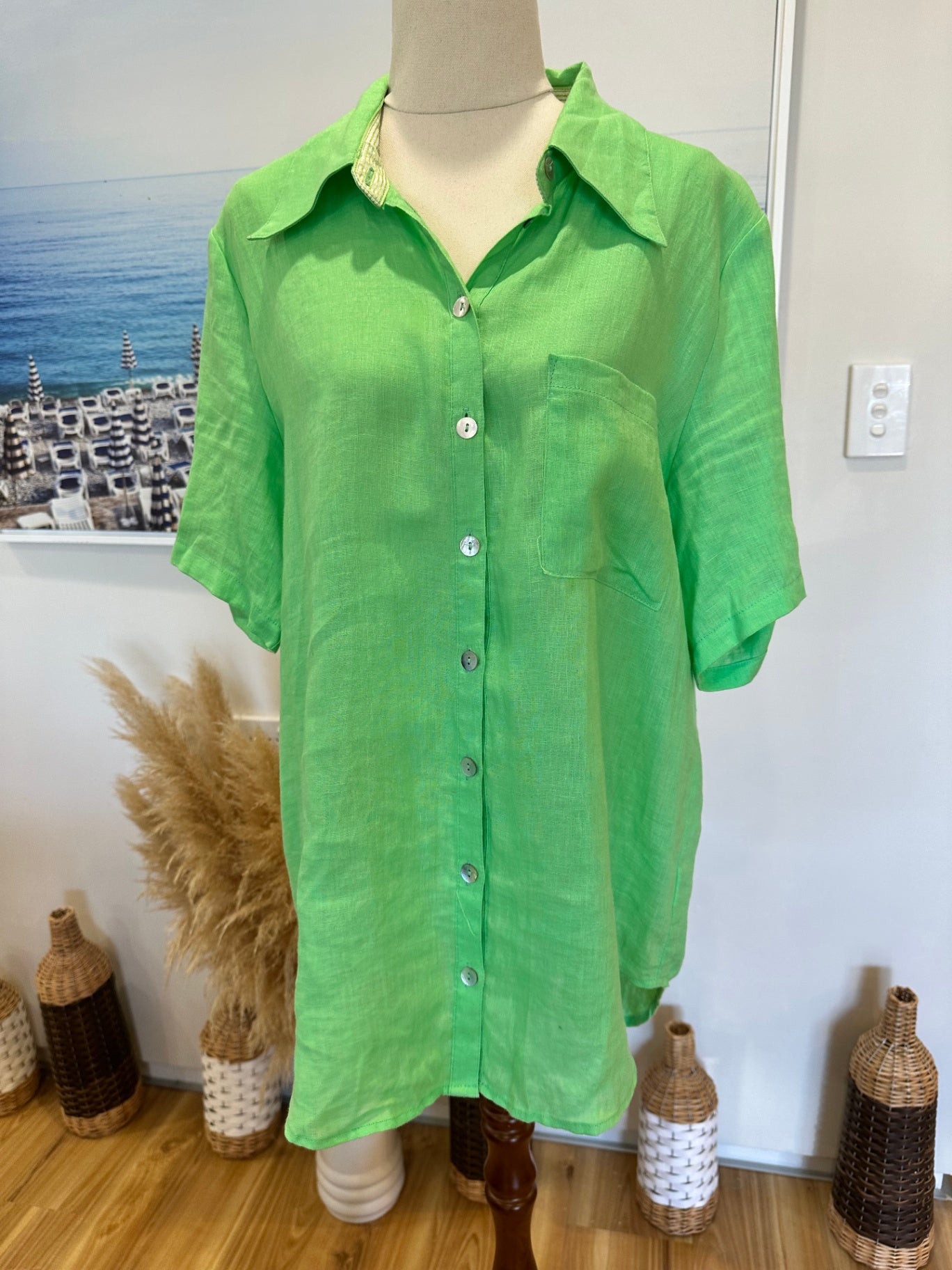 Eb & Ive Linen-Blend Shirt - Medium - Green