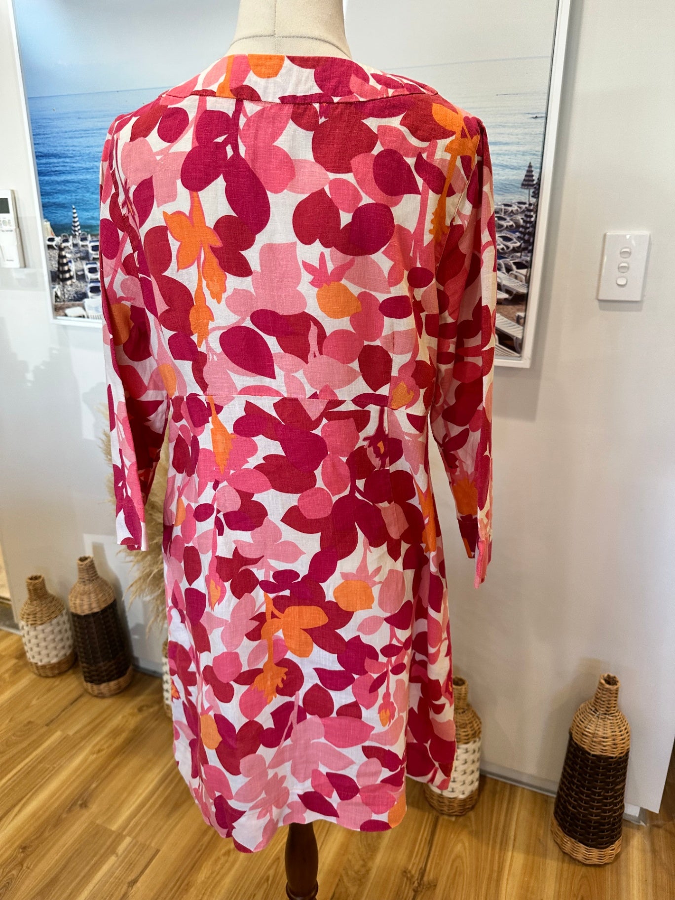 Boden Dress - 100% Linen - Size 12 - Pink, Red, Orange