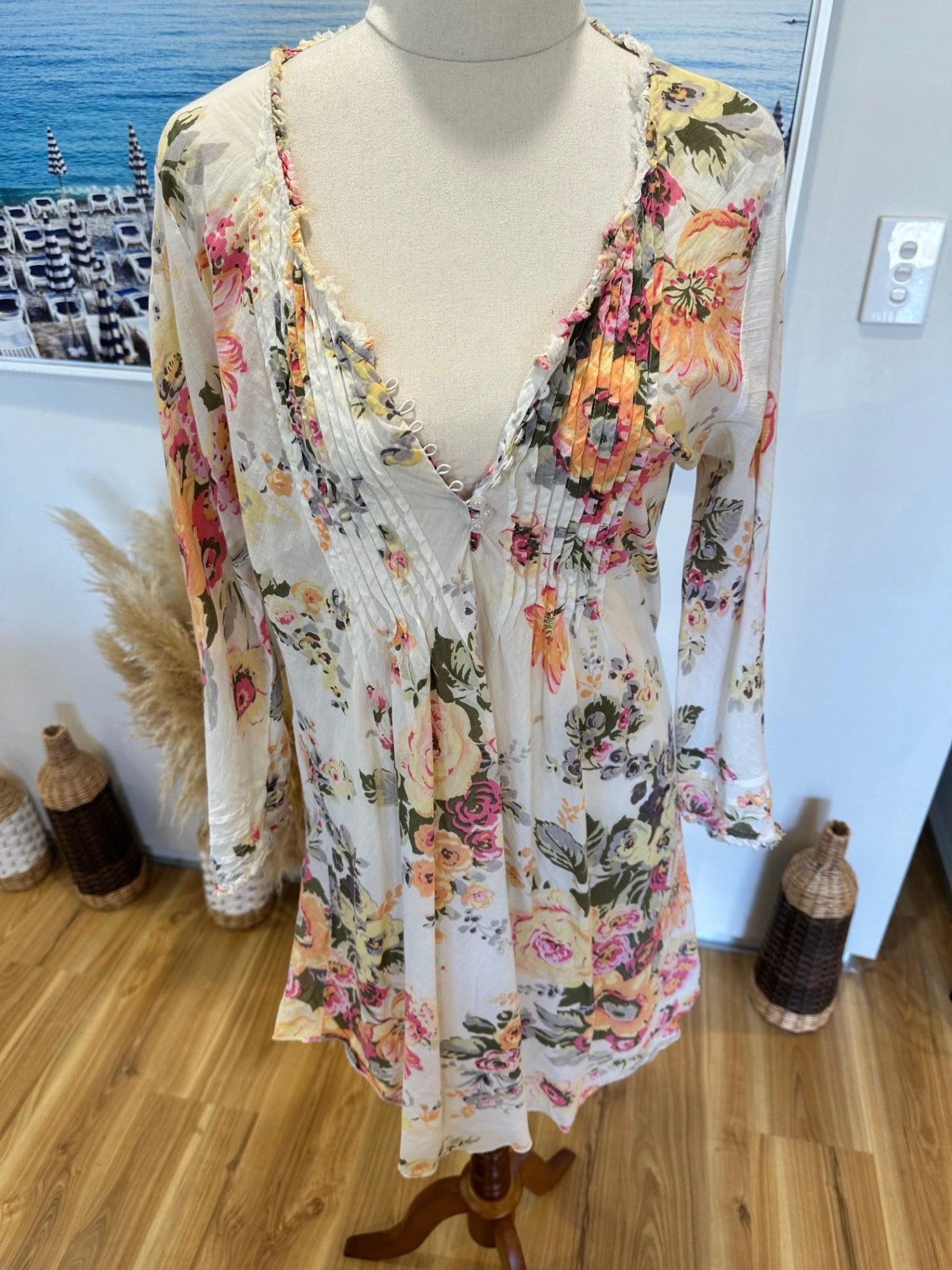 [SALE] Vassalli - Kaftan Top - Medium - Cream with pastels