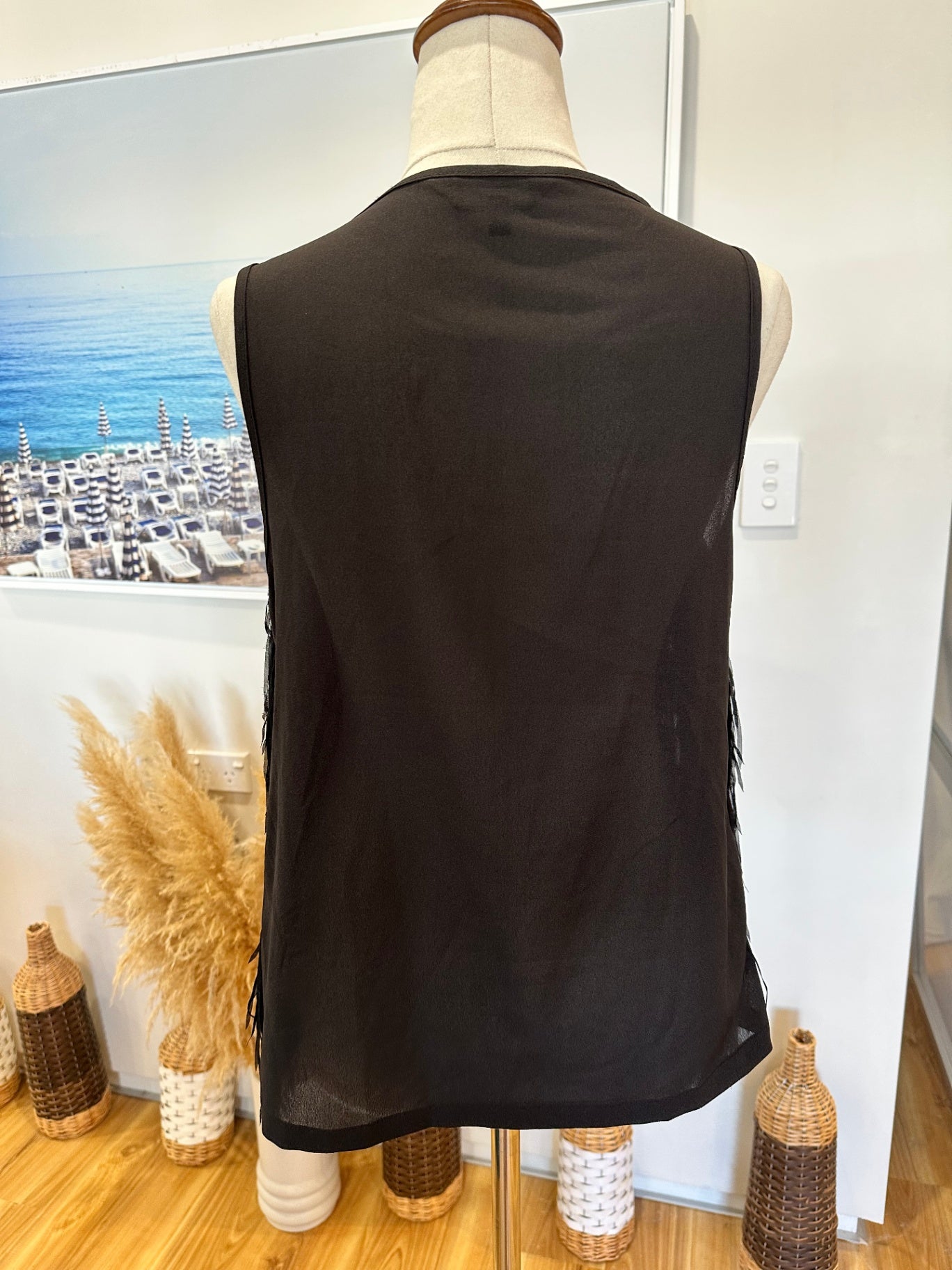 [SALE] Max - Flapper Fringed Singlet Top - Size 10 - Black