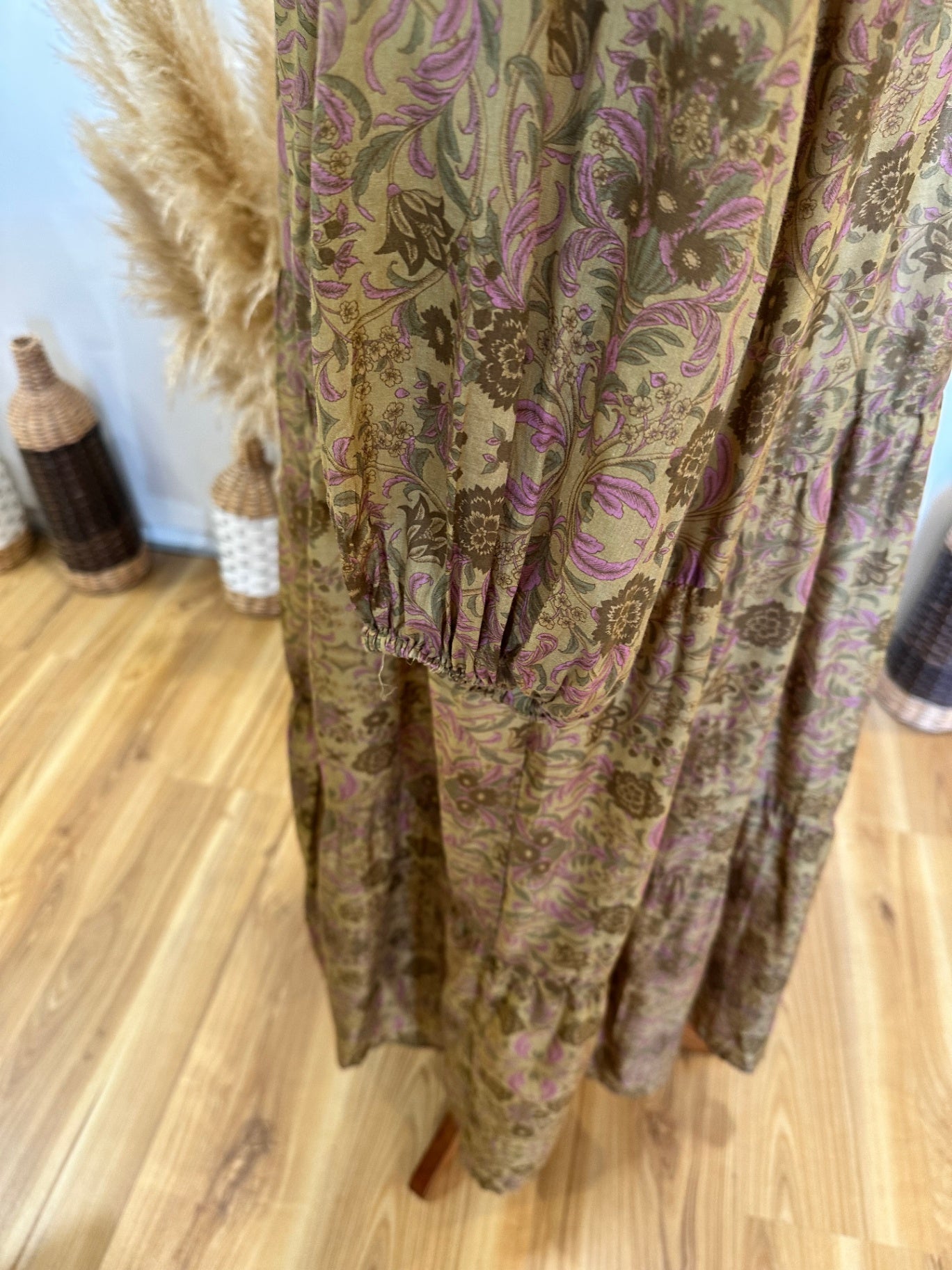 [SALE] Sills - Maxi Dress - Cotton - Size 14 - Olive green w Florals