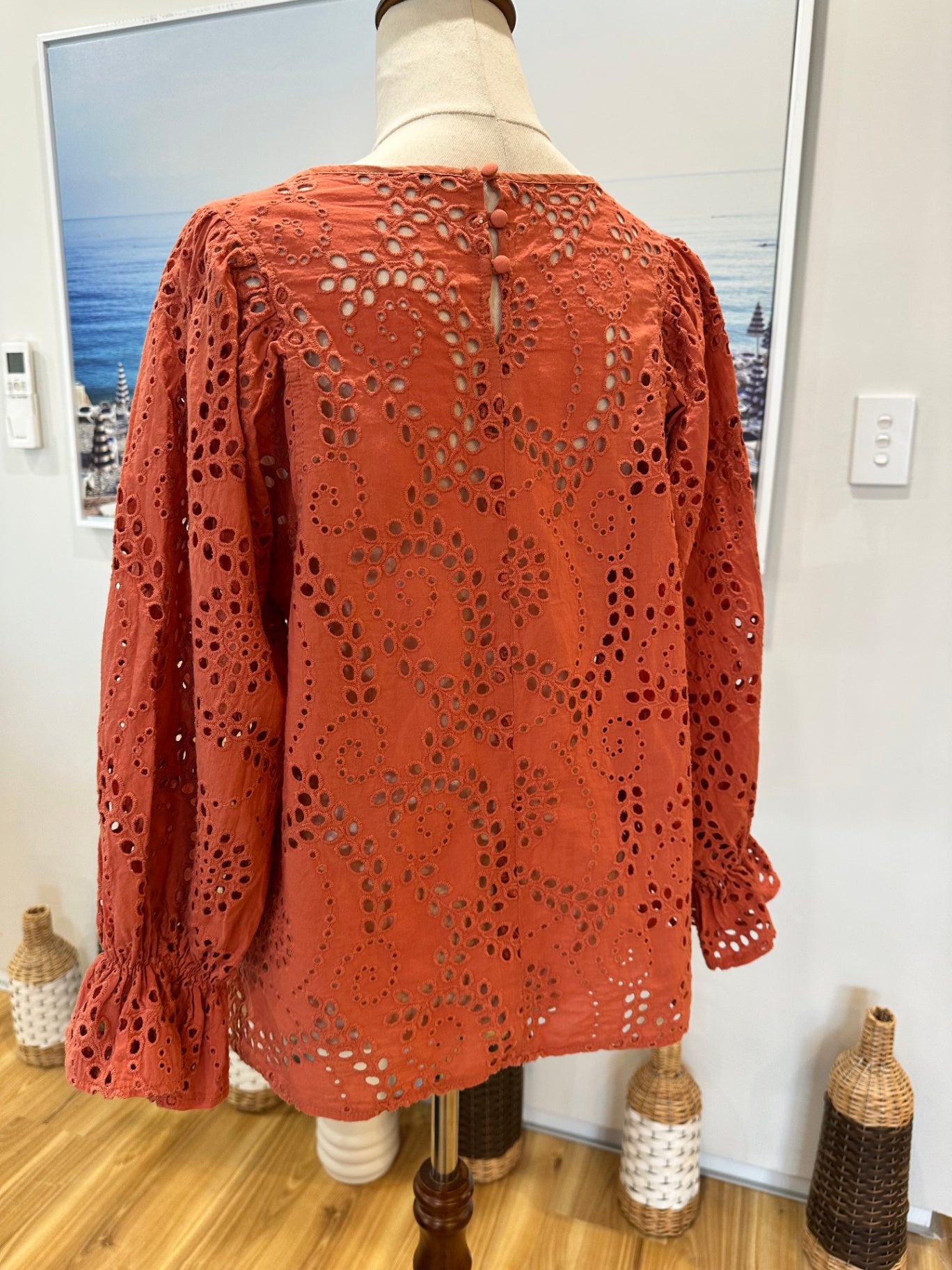 [SALE] Broderie Blouse - Small - Coral