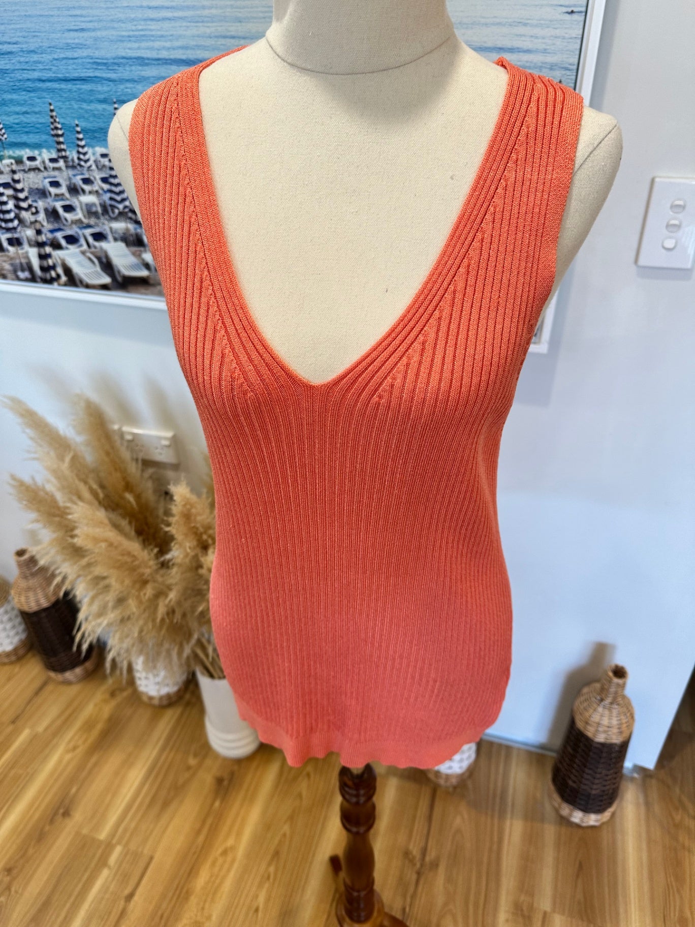 [SALE] M&S - Ribbed Singlet Top - Medium / Large - Coral