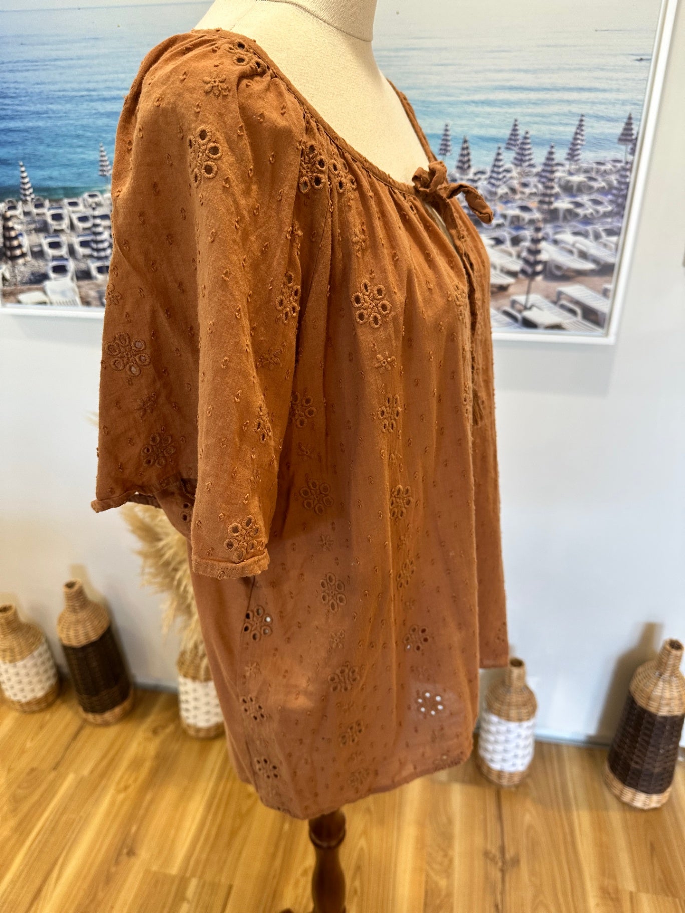 [SALE] Suzanne Grae Broderie Brown Blouse - Large