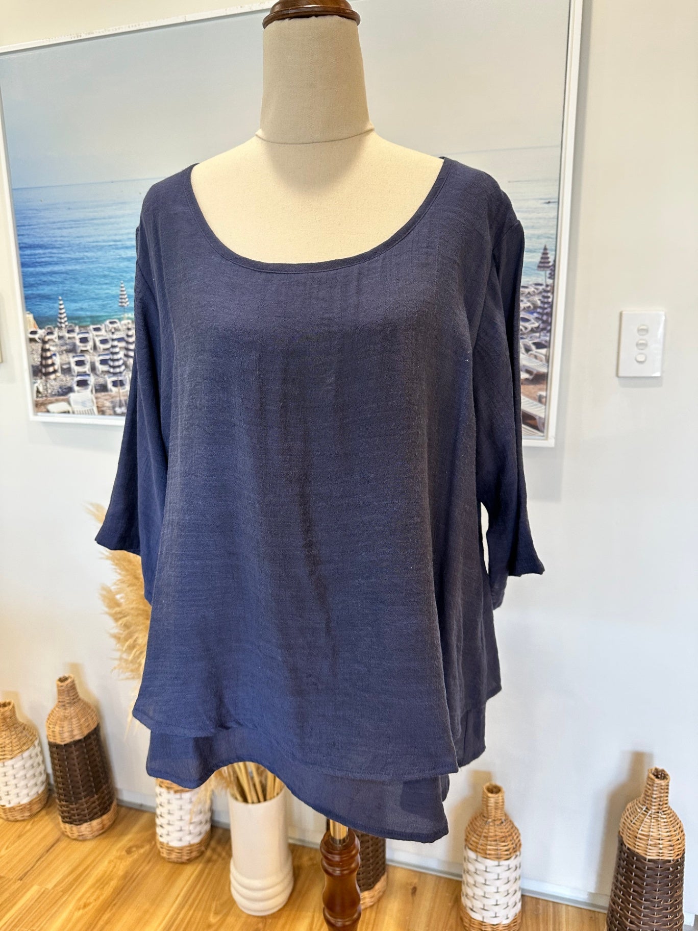 Bai's Lilly Top - Silk / Cotton - Extra Large - Navy Blue