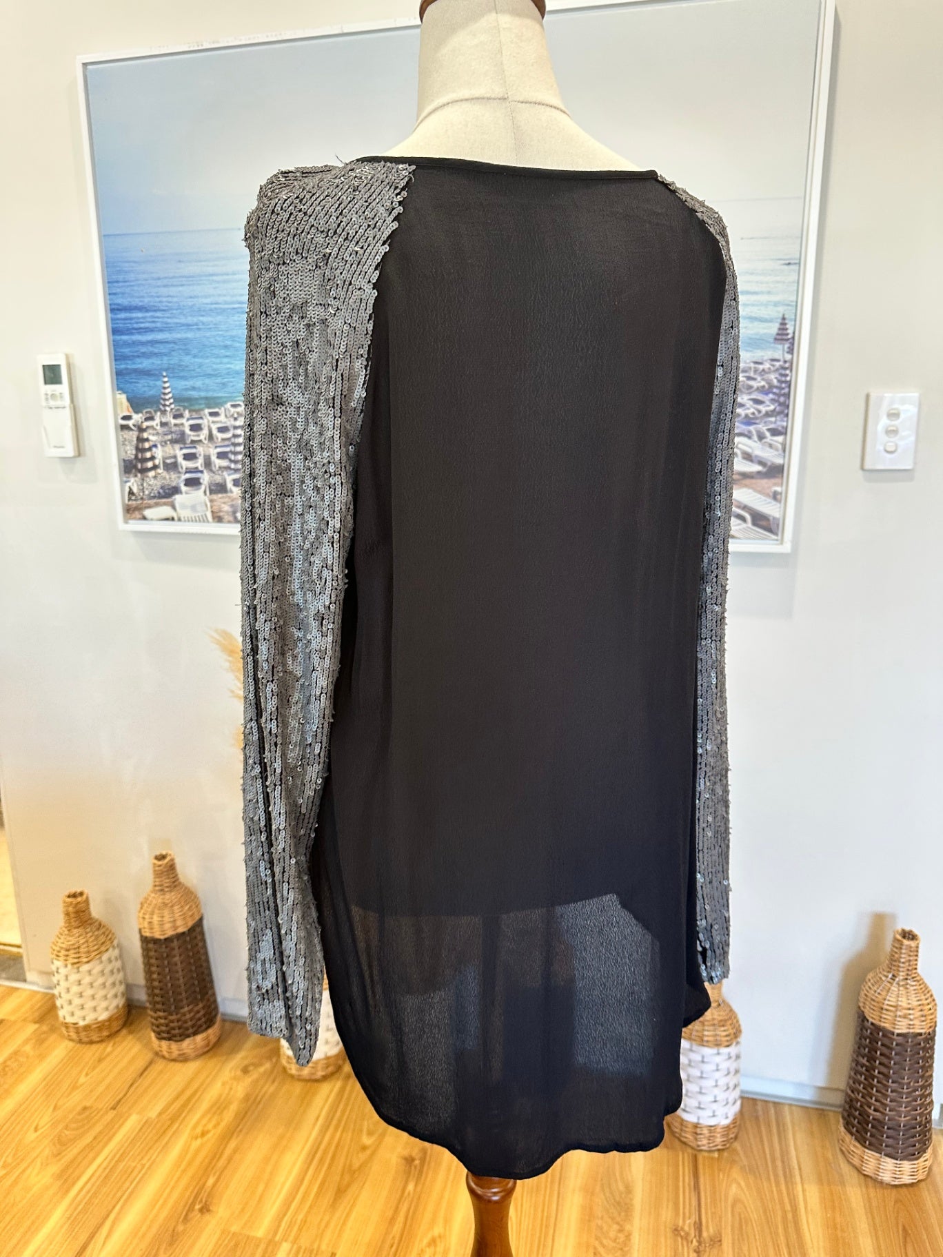[SALE] Sequin Sleeve Top - Small - Black and Silver