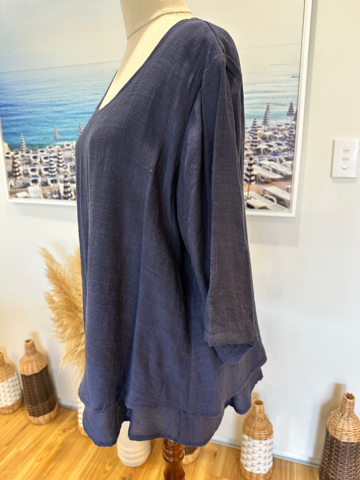 Bai's Lilly Top - Silk / Cotton - Extra Large - Navy Blue