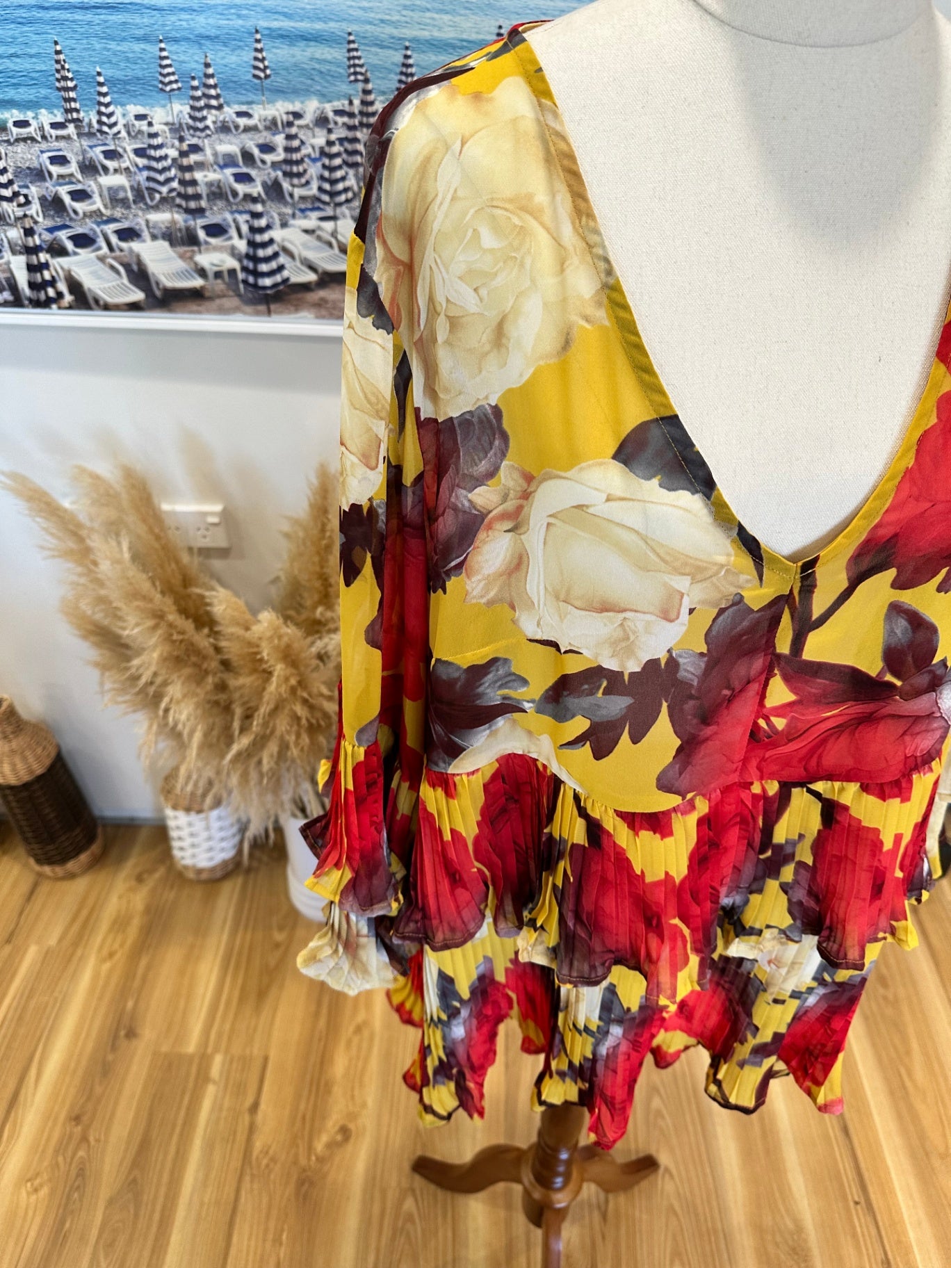 [SALE] Annah Stretton - Flamenco-style Blouse - Extra Large - Yellow with red