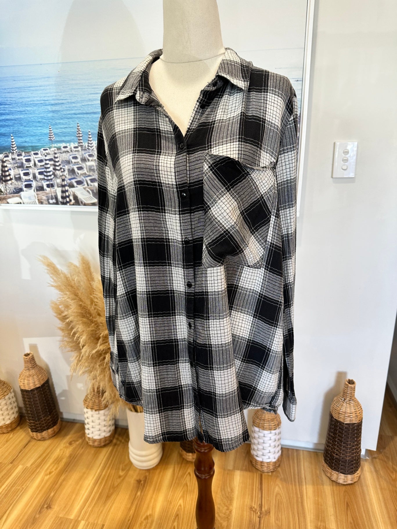 [SALE] Long Lost - Flannel Shirt - Size 14 - Black and White