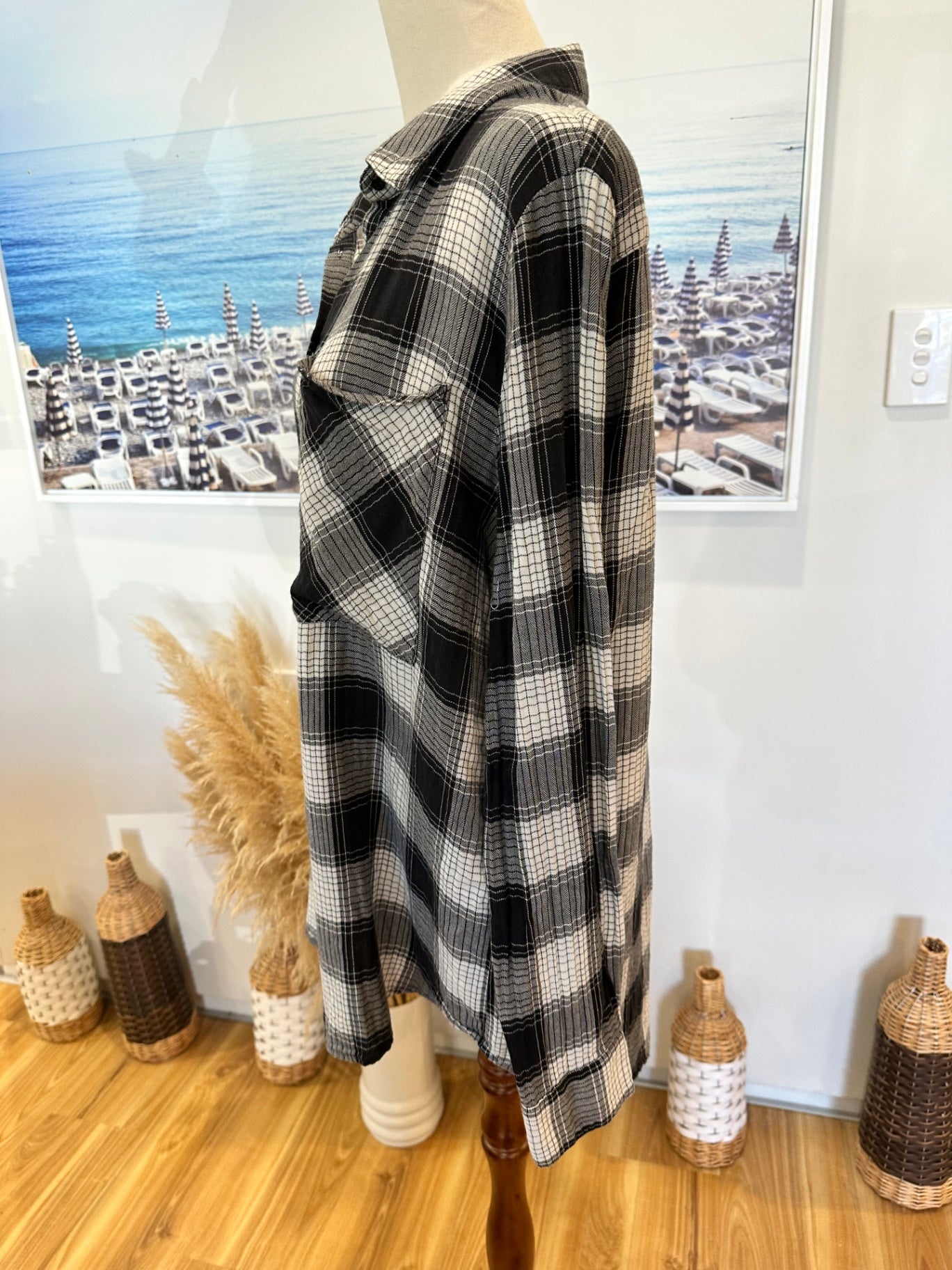 [SALE] Long Lost - Flannel Shirt - Size 14 - Black and White