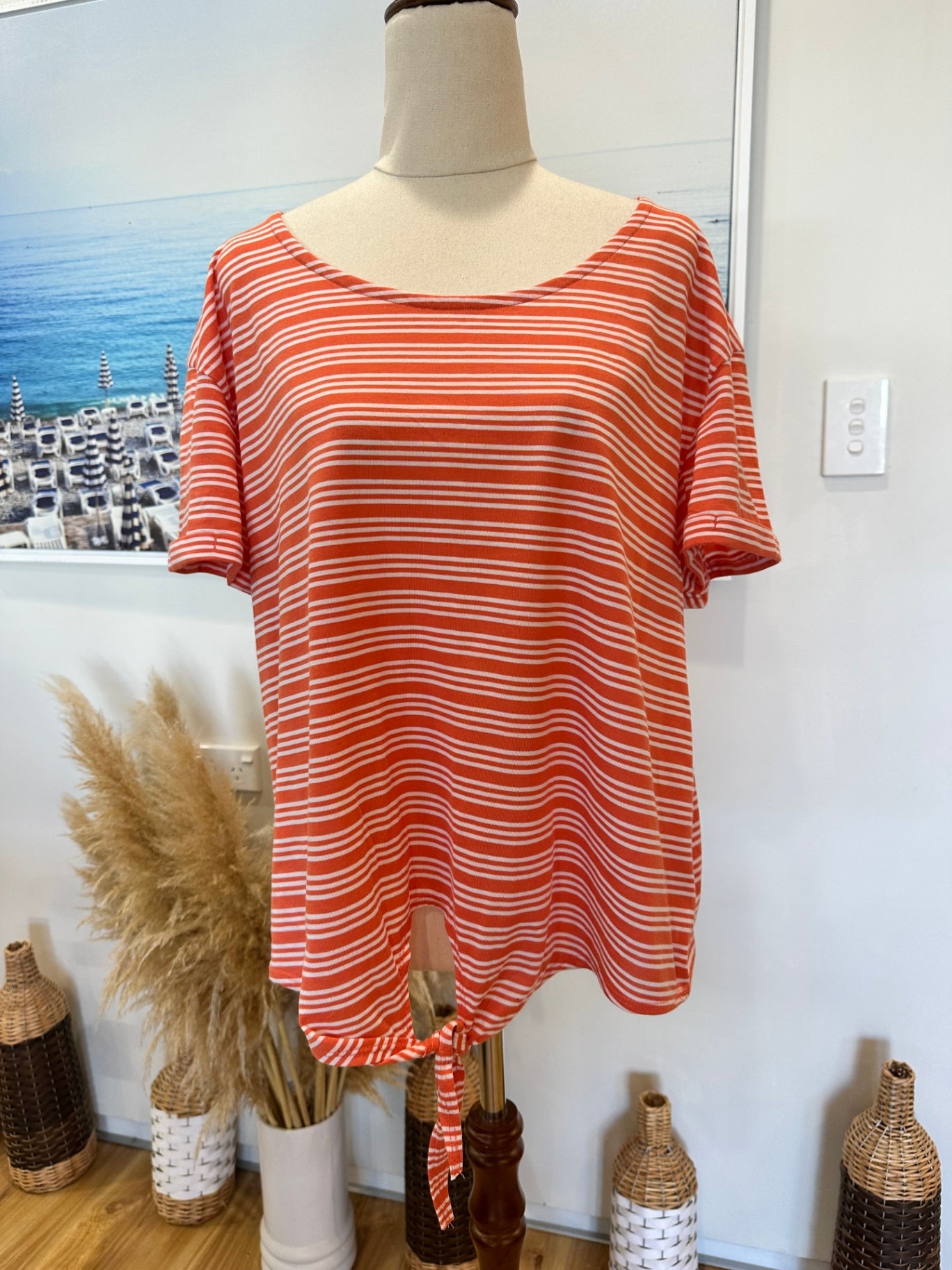[SALE] T-Shirt - Large - Orange and White Stripes