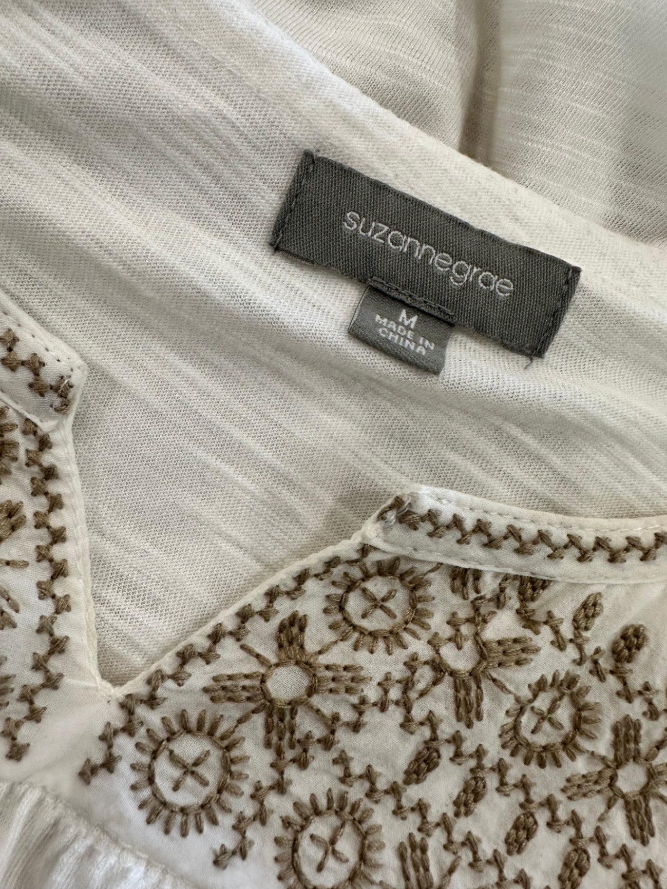 [SALE] Suzanne Grae - Boho Blouse - Medium - Cream w taupe embroidery