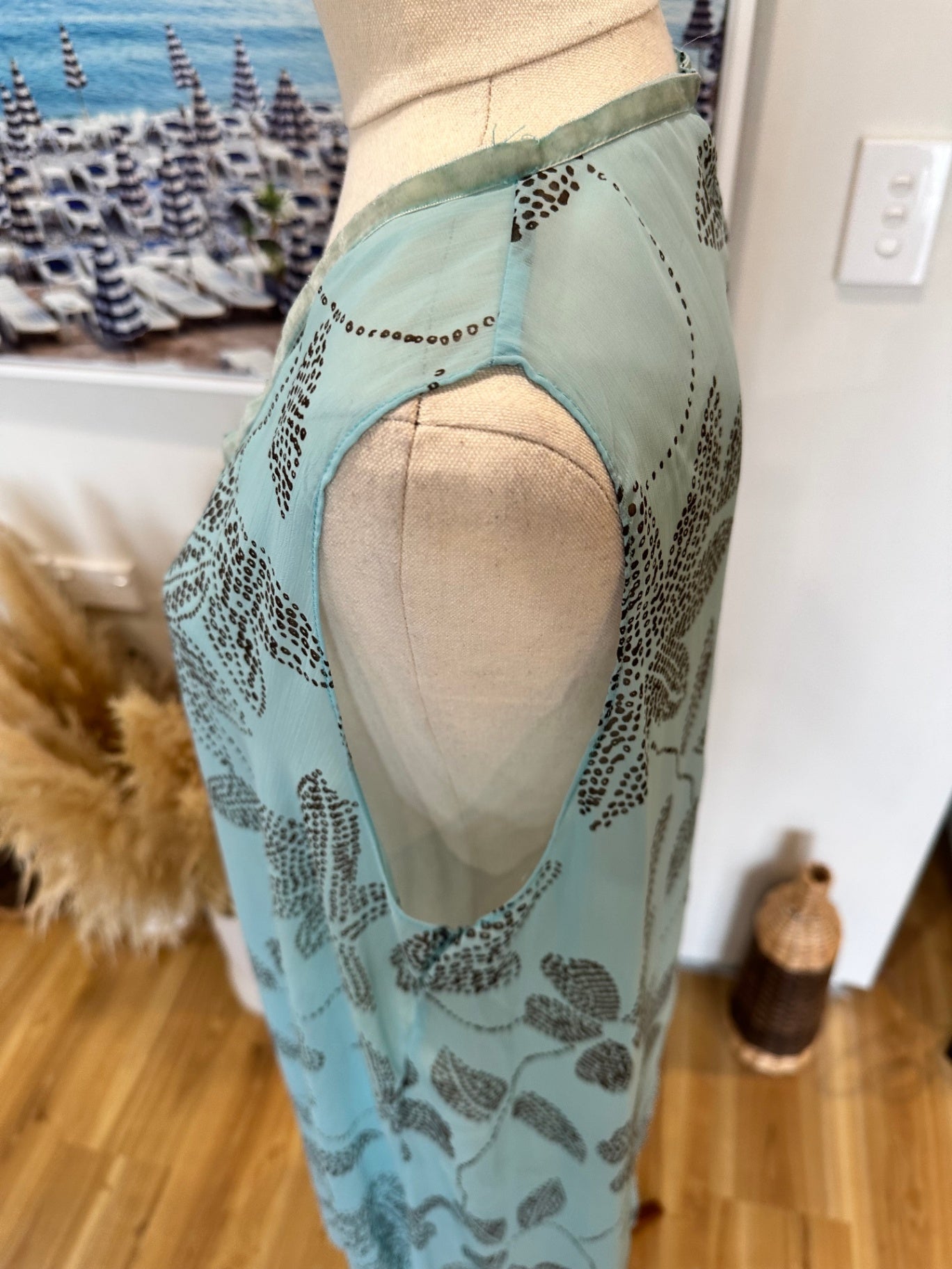 [SALE] Chiffon Sleeveless Dress - Large - Light Blue with Pattern