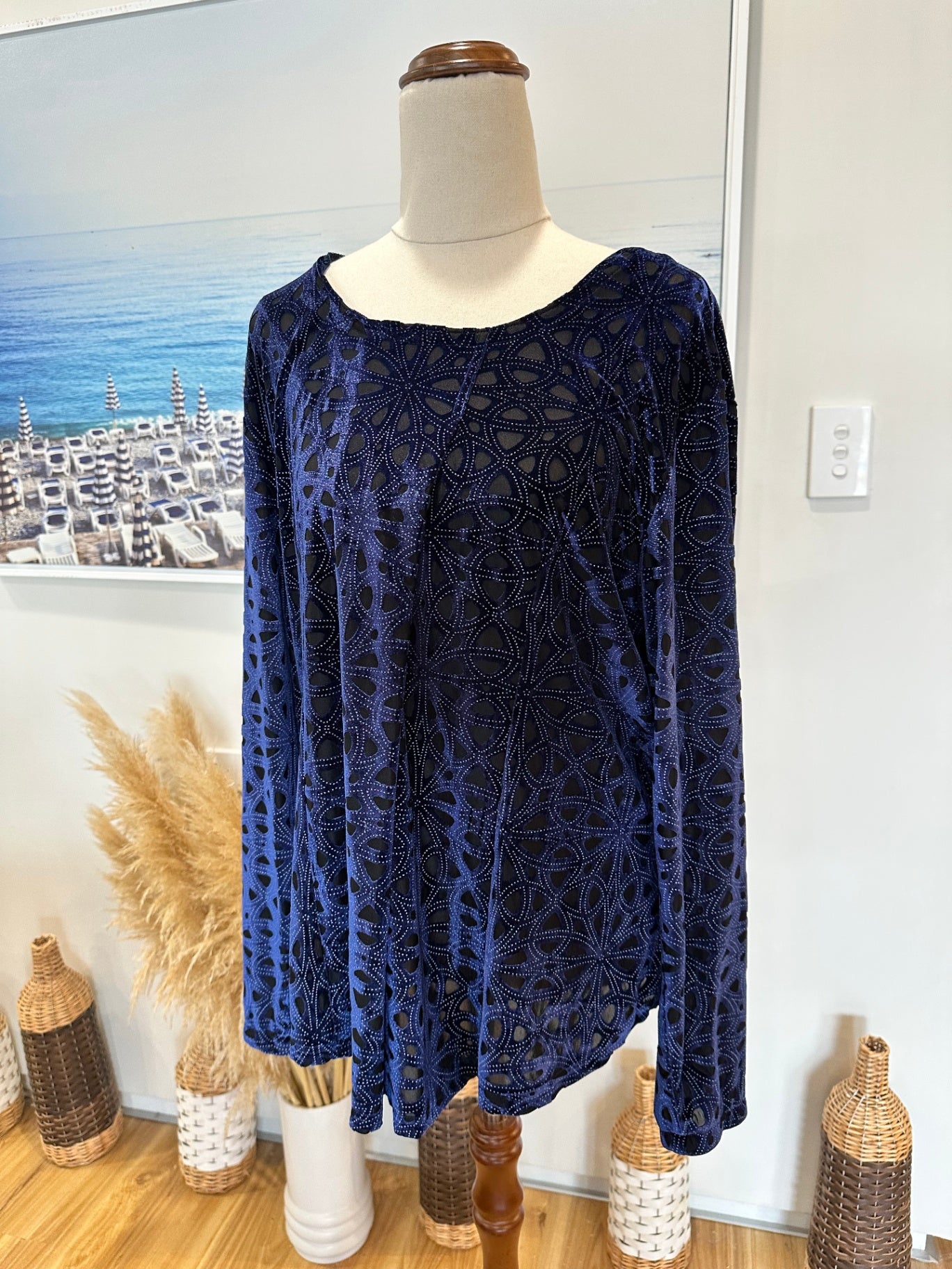 [SALE] Velvet long-sleeved top - Blue - Size Large