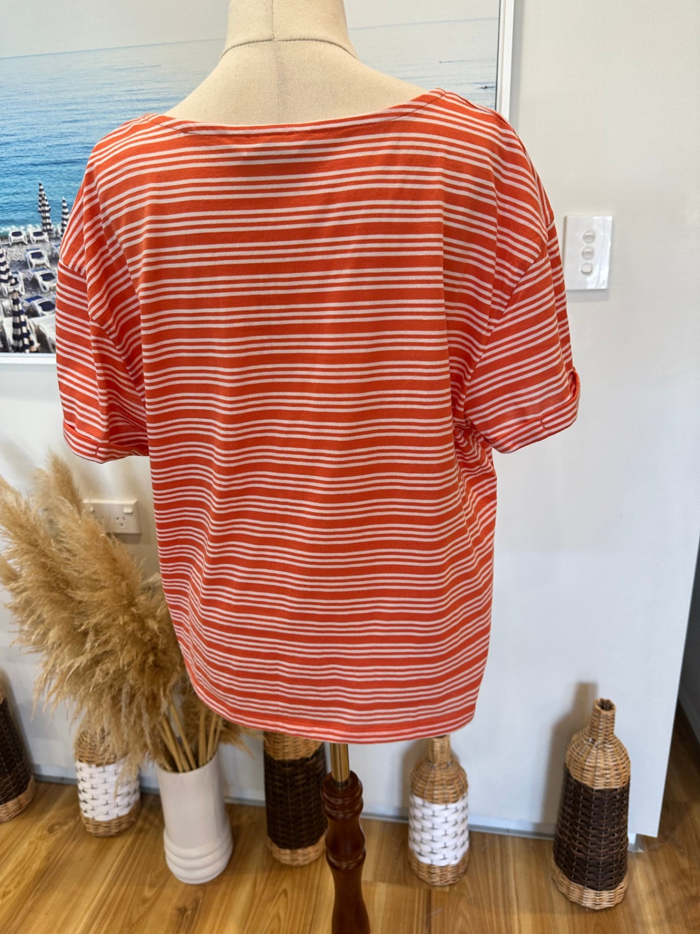 [SALE] T-Shirt - Large - Orange and White Stripes