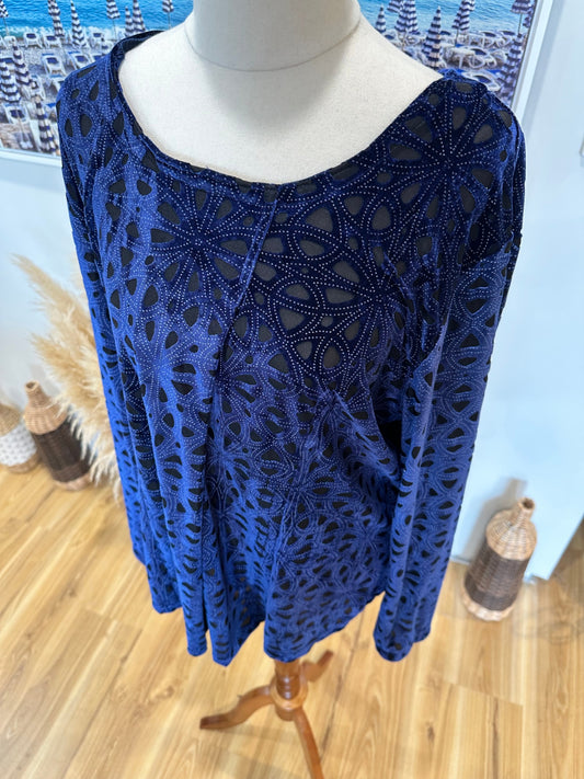 [SALE] Velvet long-sleeved top - Blue - Size Large