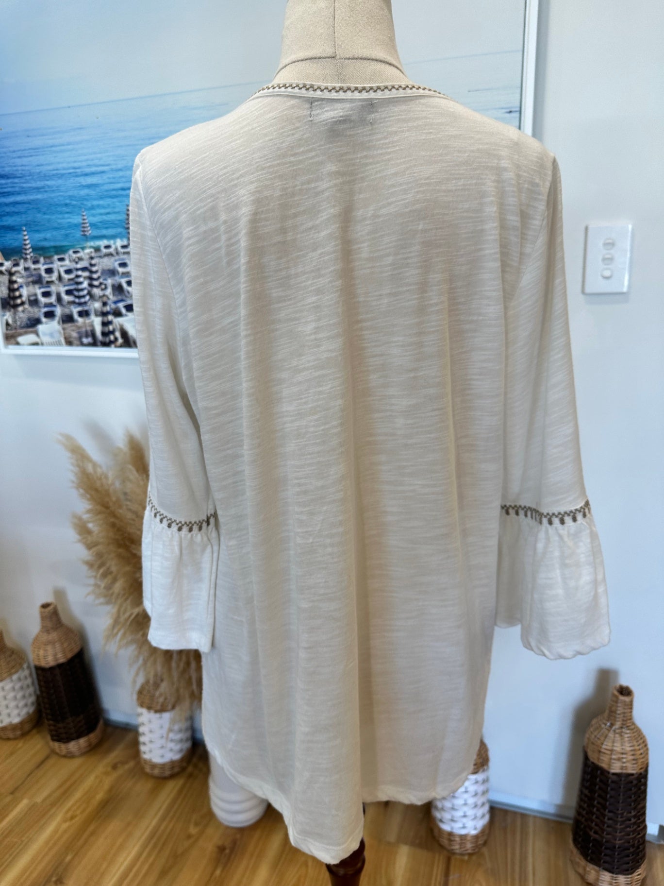 [SALE] Suzanne Grae - Boho Blouse - Medium - Cream w taupe embroidery