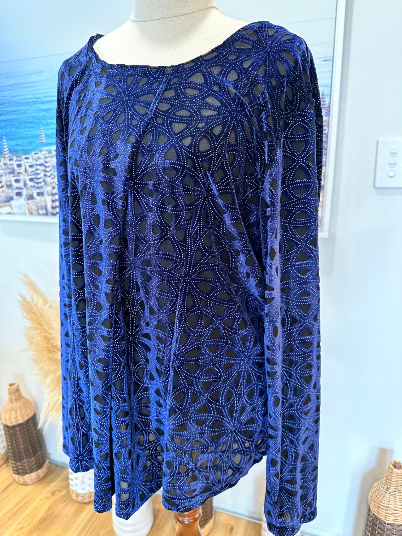 [SALE] Velvet long-sleeved top - Blue - Size Large