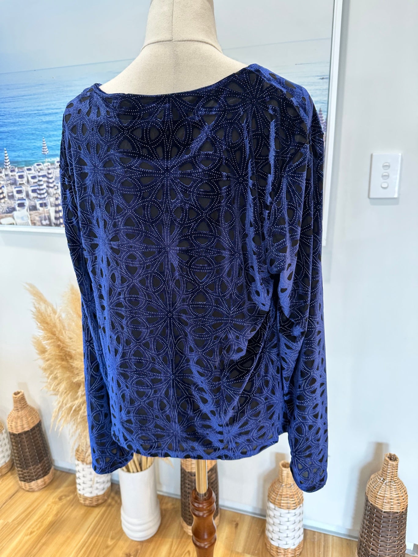[SALE] Velvet long-sleeved top - Blue - Size Large