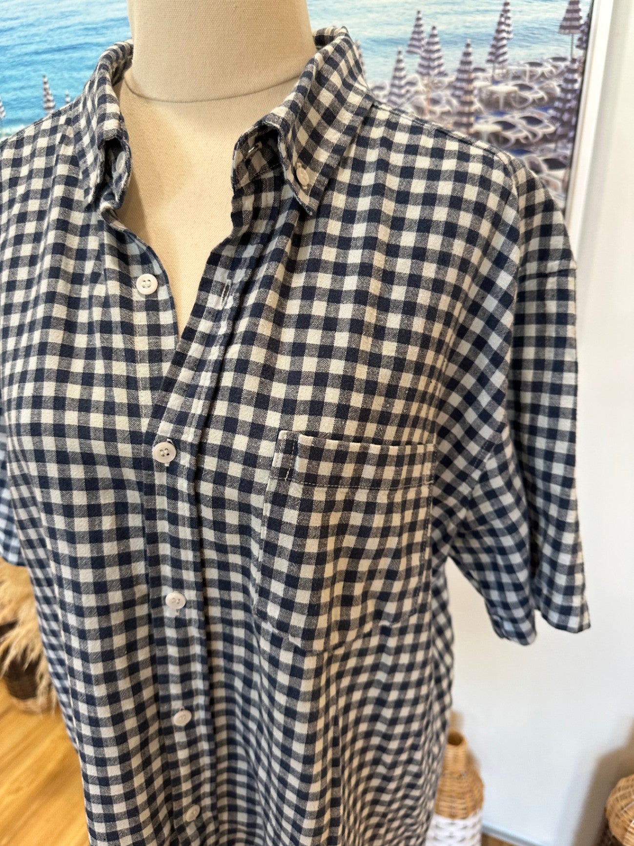 [SALE] South Cape - Linen / Cotton - Shirt - Medium / Large - Black and white checkered