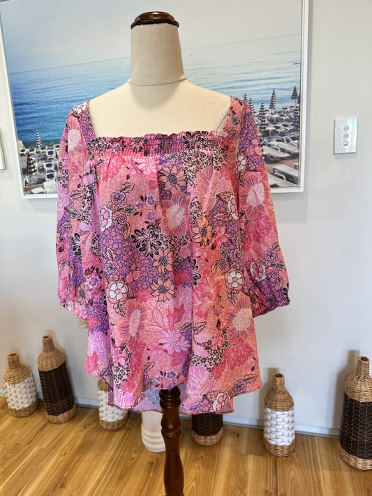 [SALE] Just Jeans - Bohemian Blouse - Linen Blend - Size 16 - Pink