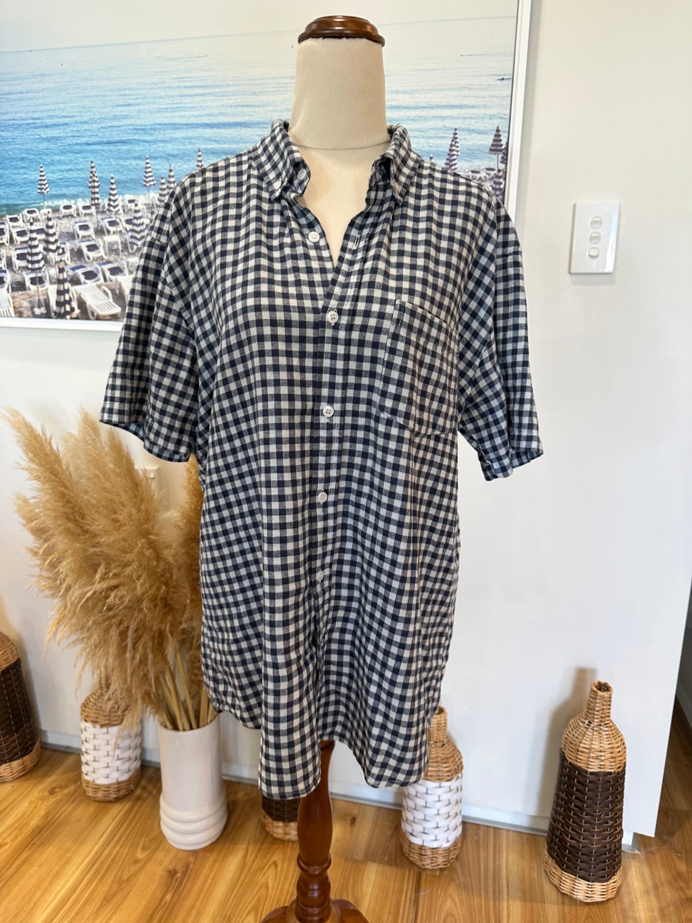 [SALE] South Cape - Linen / Cotton - Shirt - Medium / Large - Black and white checkered
