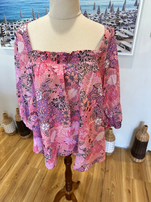 [SALE] Just Jeans - Bohemian Blouse - Linen Blend - Size 16 - Pink