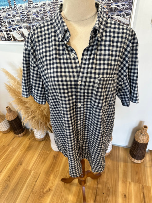 [SALE] South Cape - Linen / Cotton - Shirt - Medium / Large - Black and white checkered