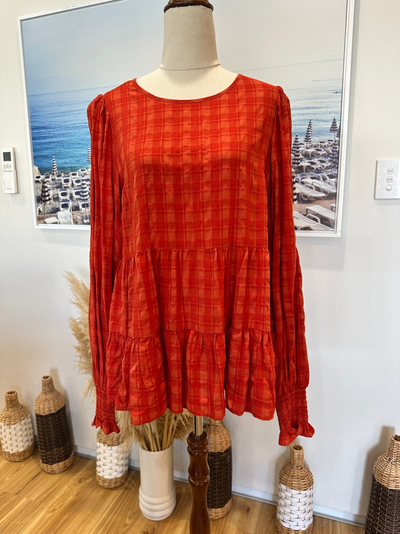 Whistle Blouse - Small / Medium - Orange Checks