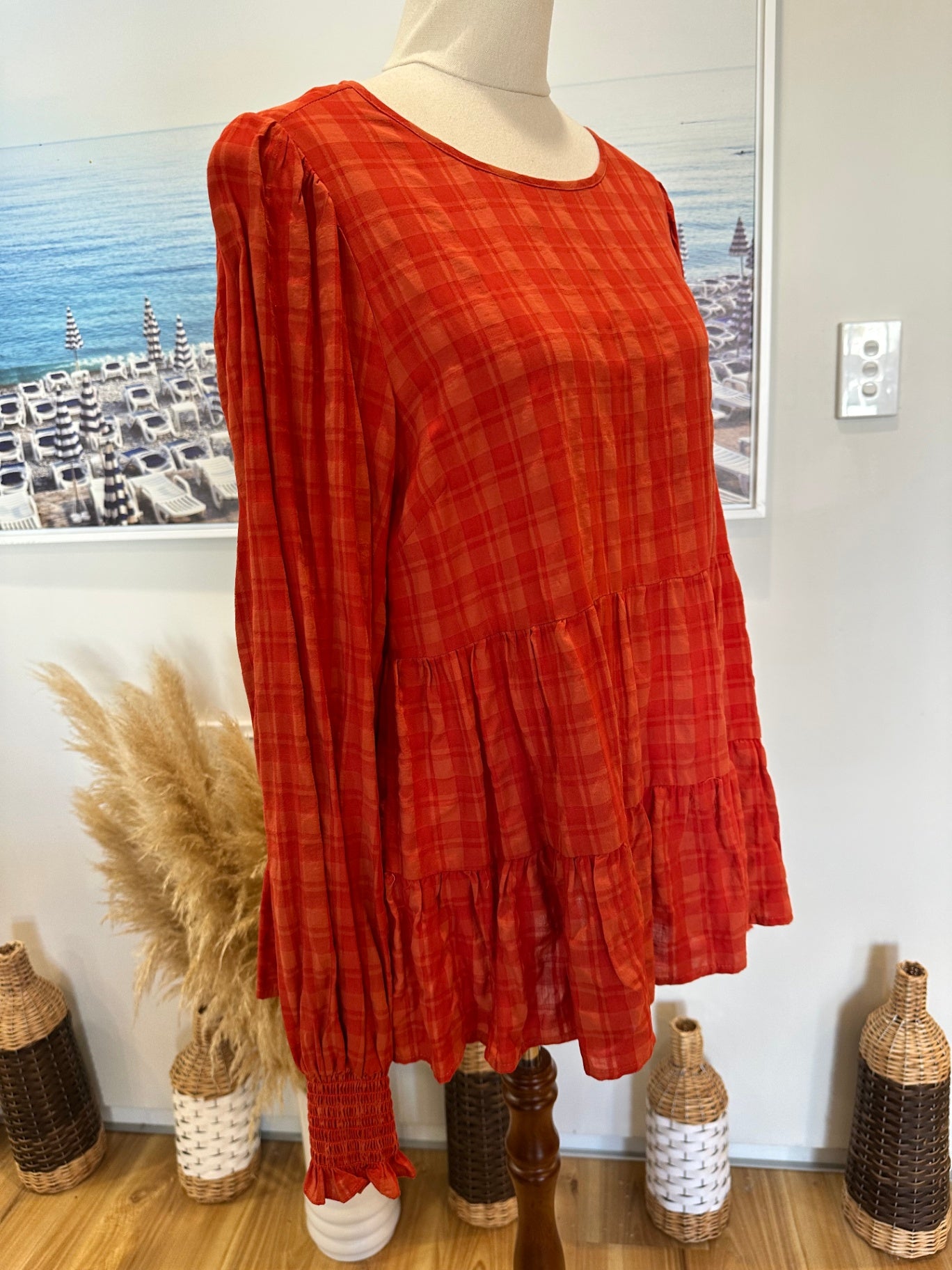 Whistle Blouse - Small / Medium - Orange Checks