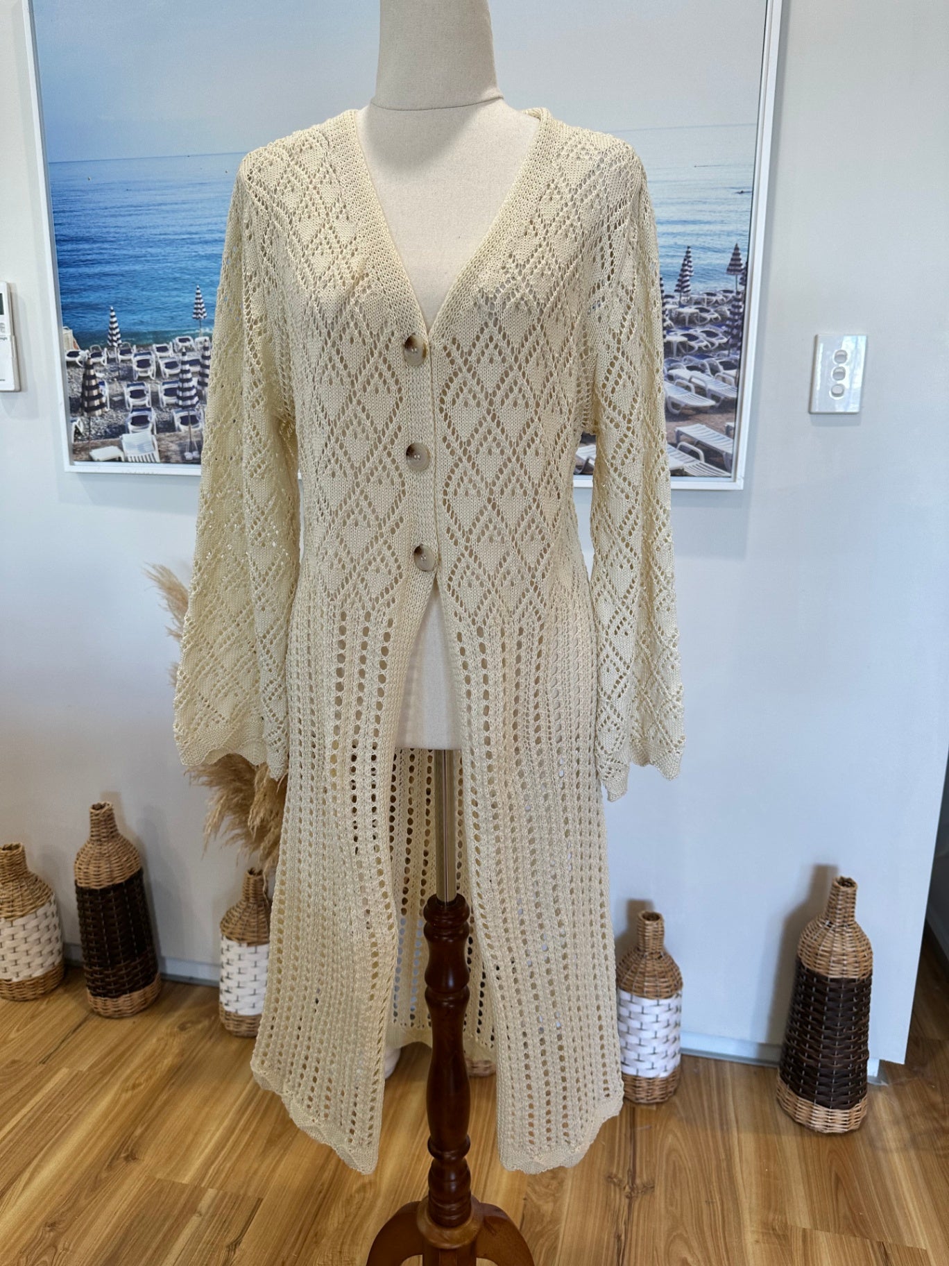 Bohemian Longline Cardigan - Medium - Cream