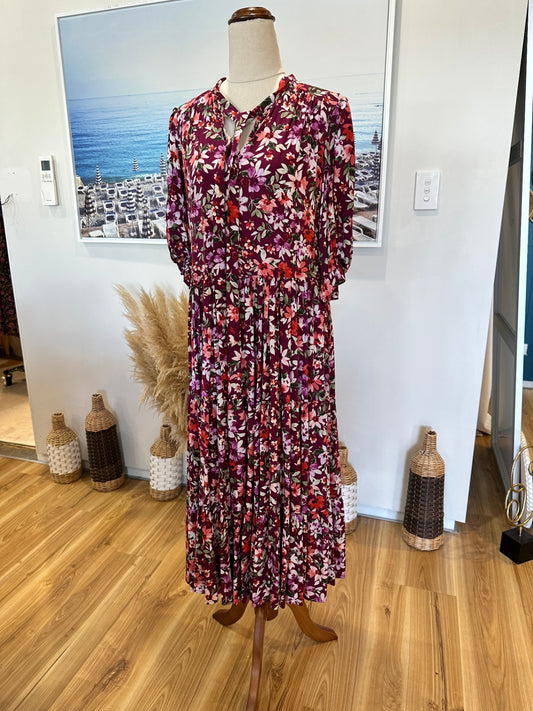 [SALE] Ava + Mia - Bohemian Maxi Dress - Size 8 - Purple w Flowers