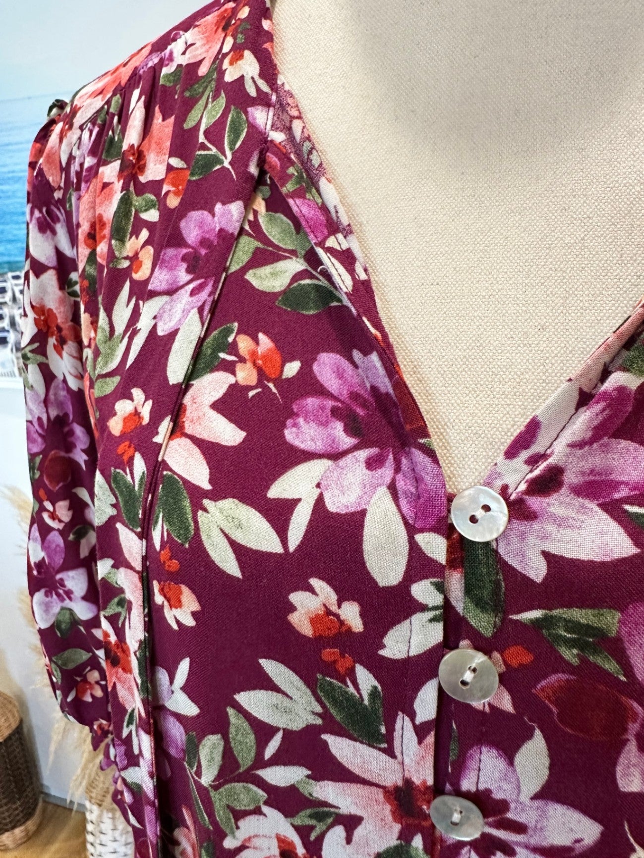 [SALE] Ava + Mia - Bohemian Maxi Dress - Size 8 - Purple w Flowers