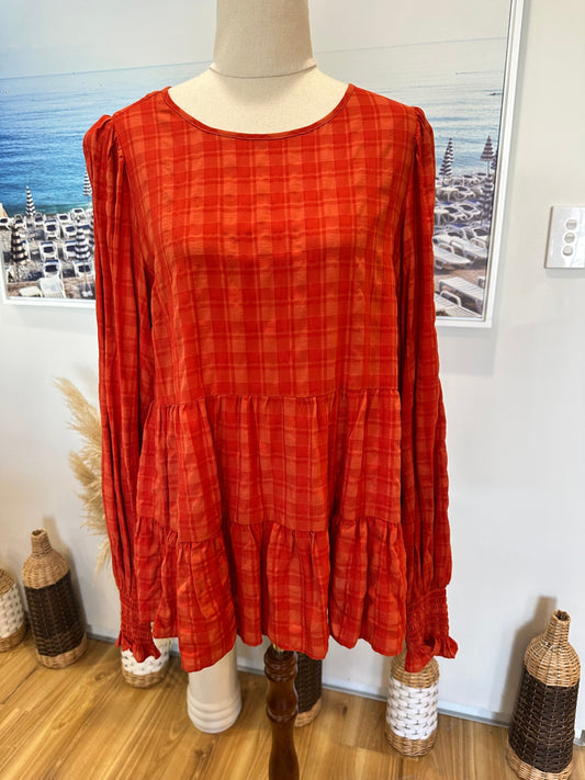 Whistle Blouse - Small / Medium - Orange Checks