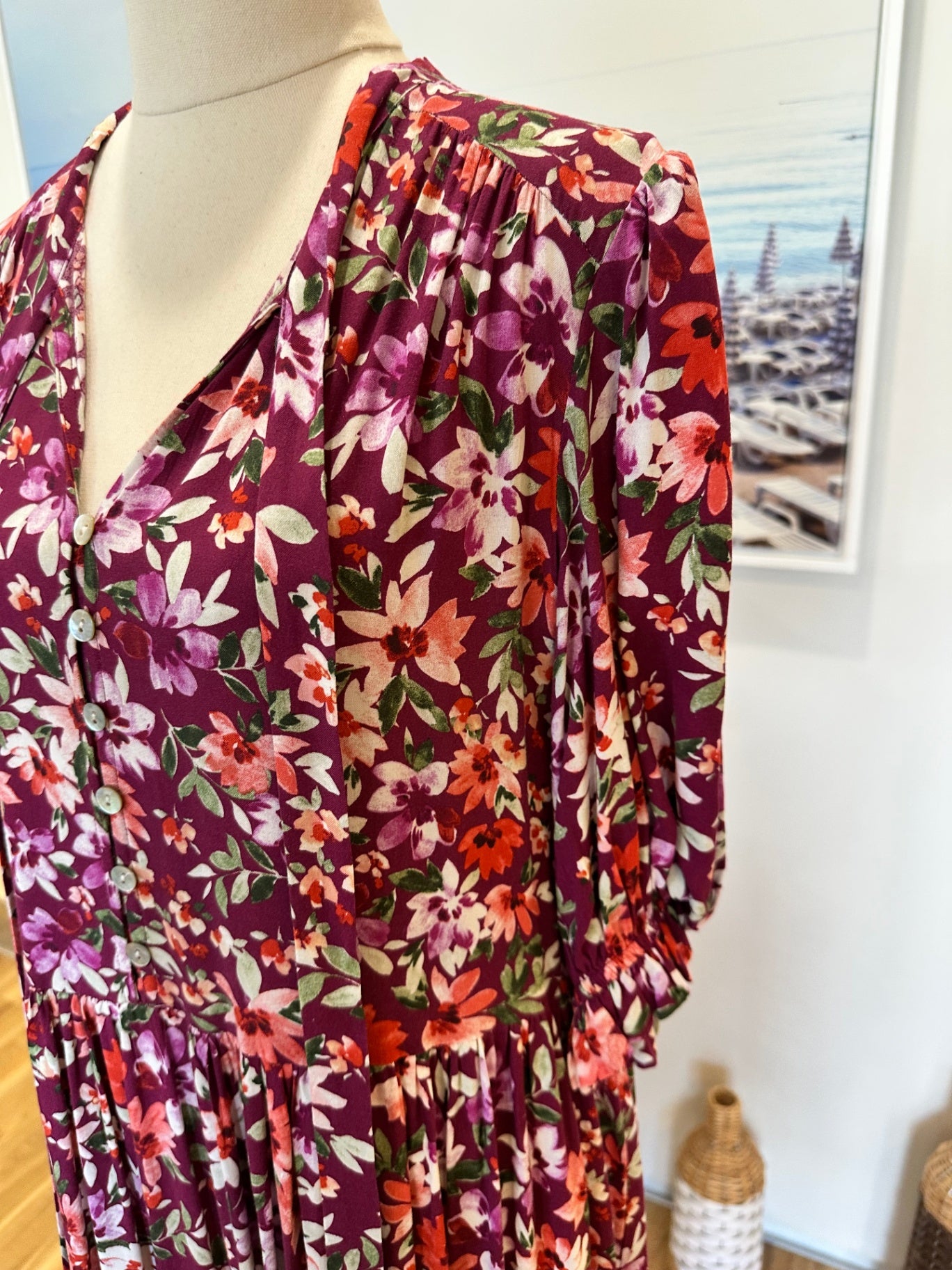 [SALE] Ava + Mia - Bohemian Maxi Dress - Size 8 - Purple w Flowers