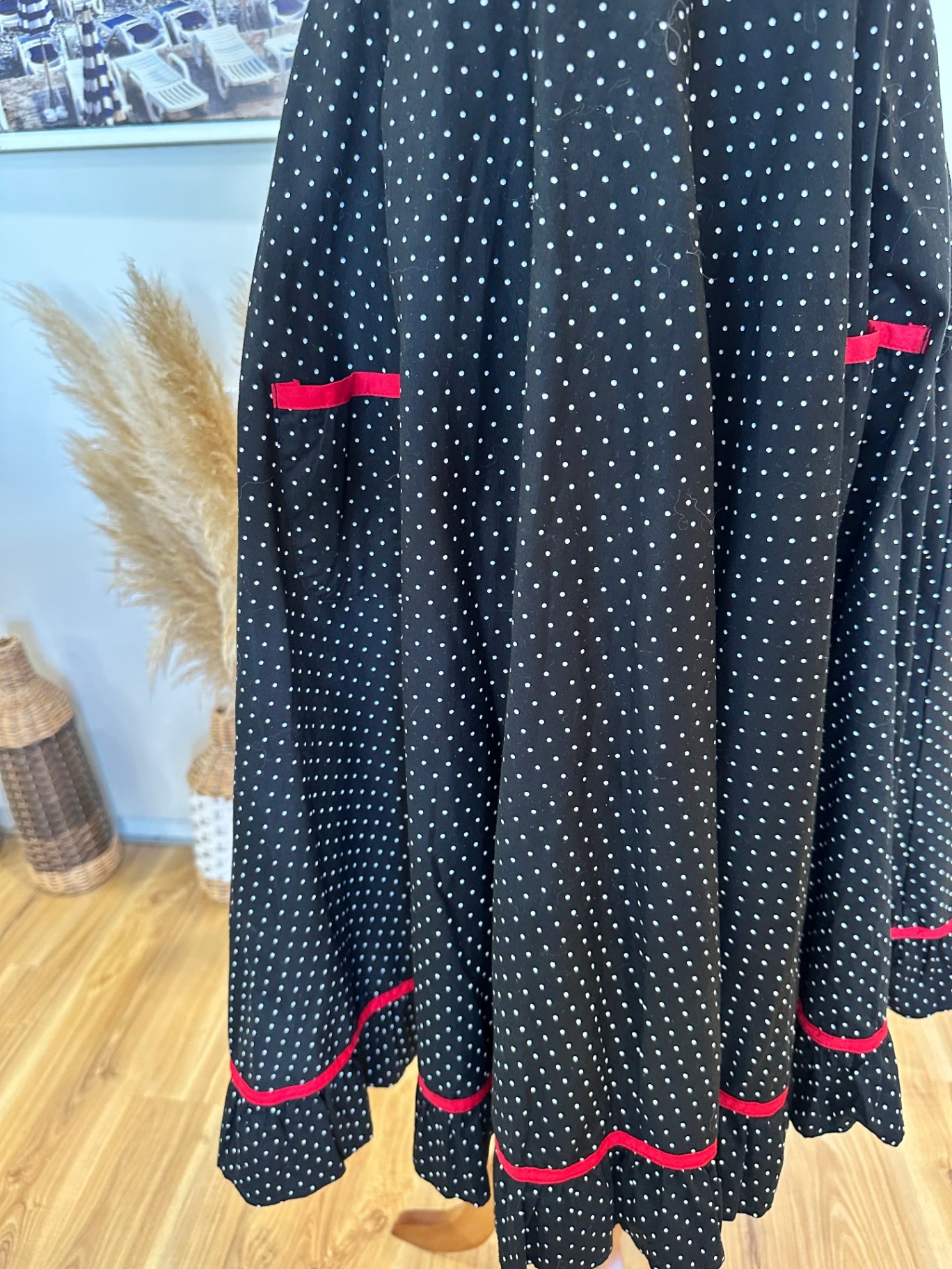 [SALE] Hell Bunny - Rockabilly Dress - Medium - Black with white polka dots and red accents
