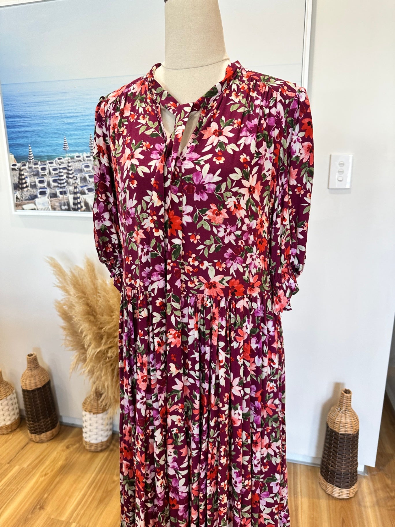 [SALE] Ava + Mia - Bohemian Maxi Dress - Size 8 - Purple w Flowers