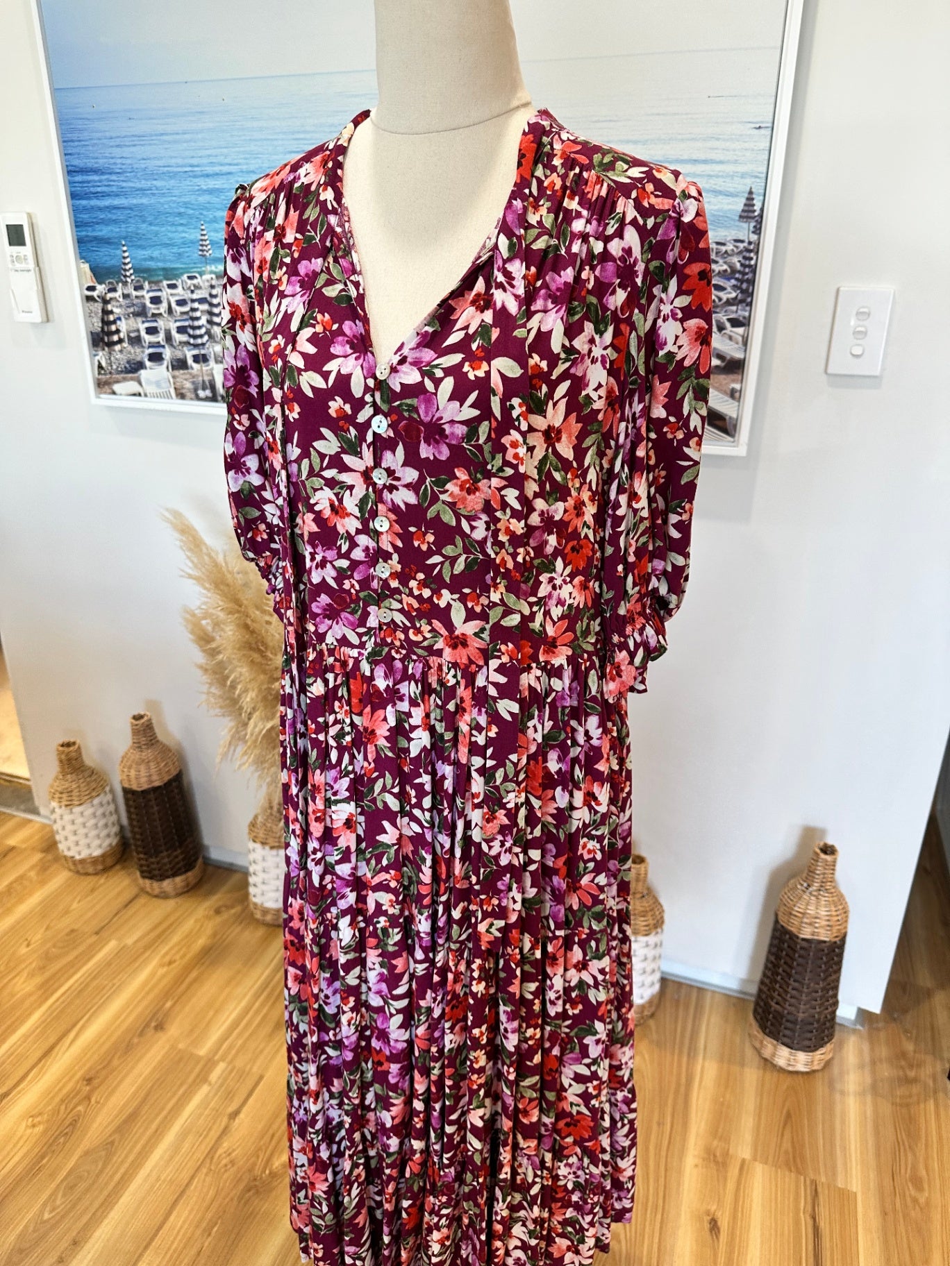 [SALE] Ava + Mia - Bohemian Maxi Dress - Size 8 - Purple w Flowers