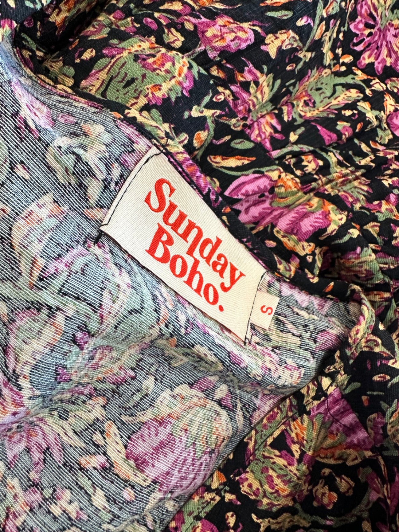 [SALE] Sunday Boho Dress Small - Black w Purple flowers