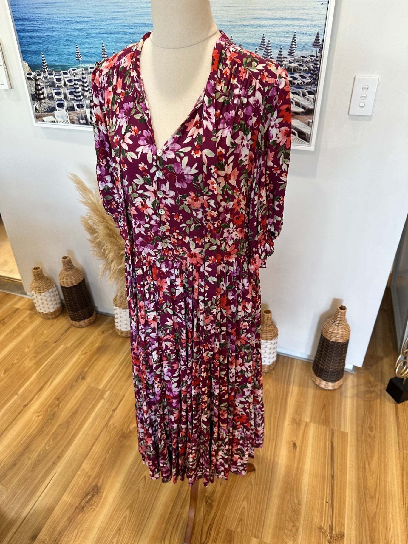 [SALE] Ava + Mia - Bohemian Maxi Dress - Size 8 - Purple w Flowers