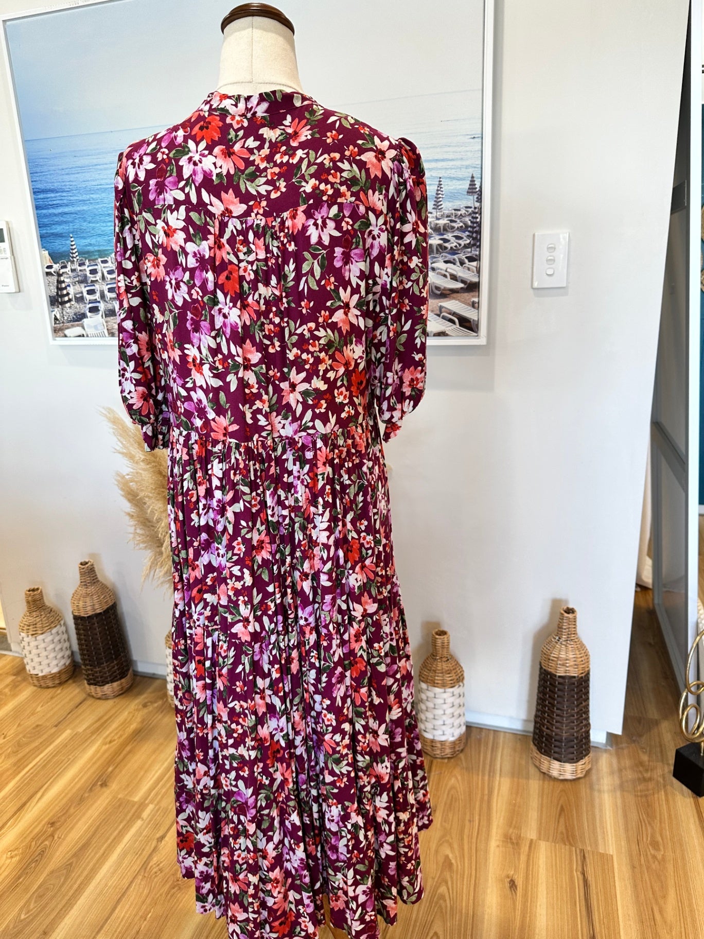 [SALE] Ava + Mia - Bohemian Maxi Dress - Size 8 - Purple w Flowers