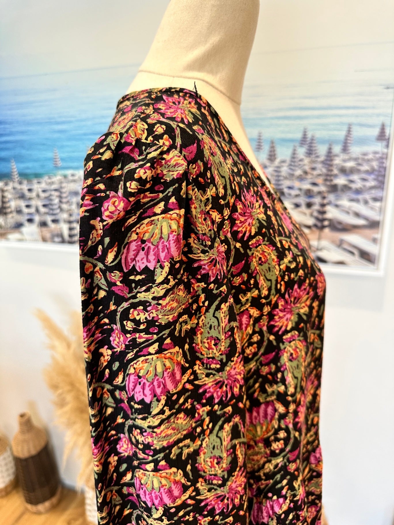 [SALE] Sunday Boho Dress Small - Black w Purple flowers