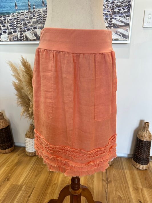 100% Linen - Gordon Smith - Skirt - Size 10 Peach