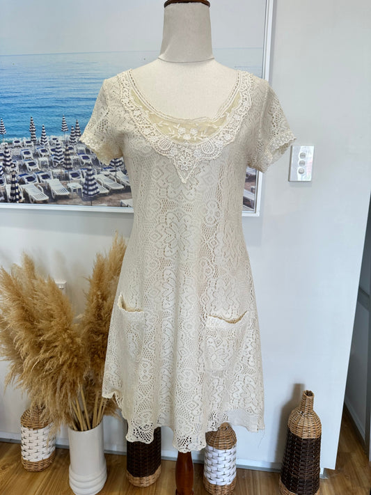 Vintage Dotti - Ivory / Beige Lace Dress - Size 12