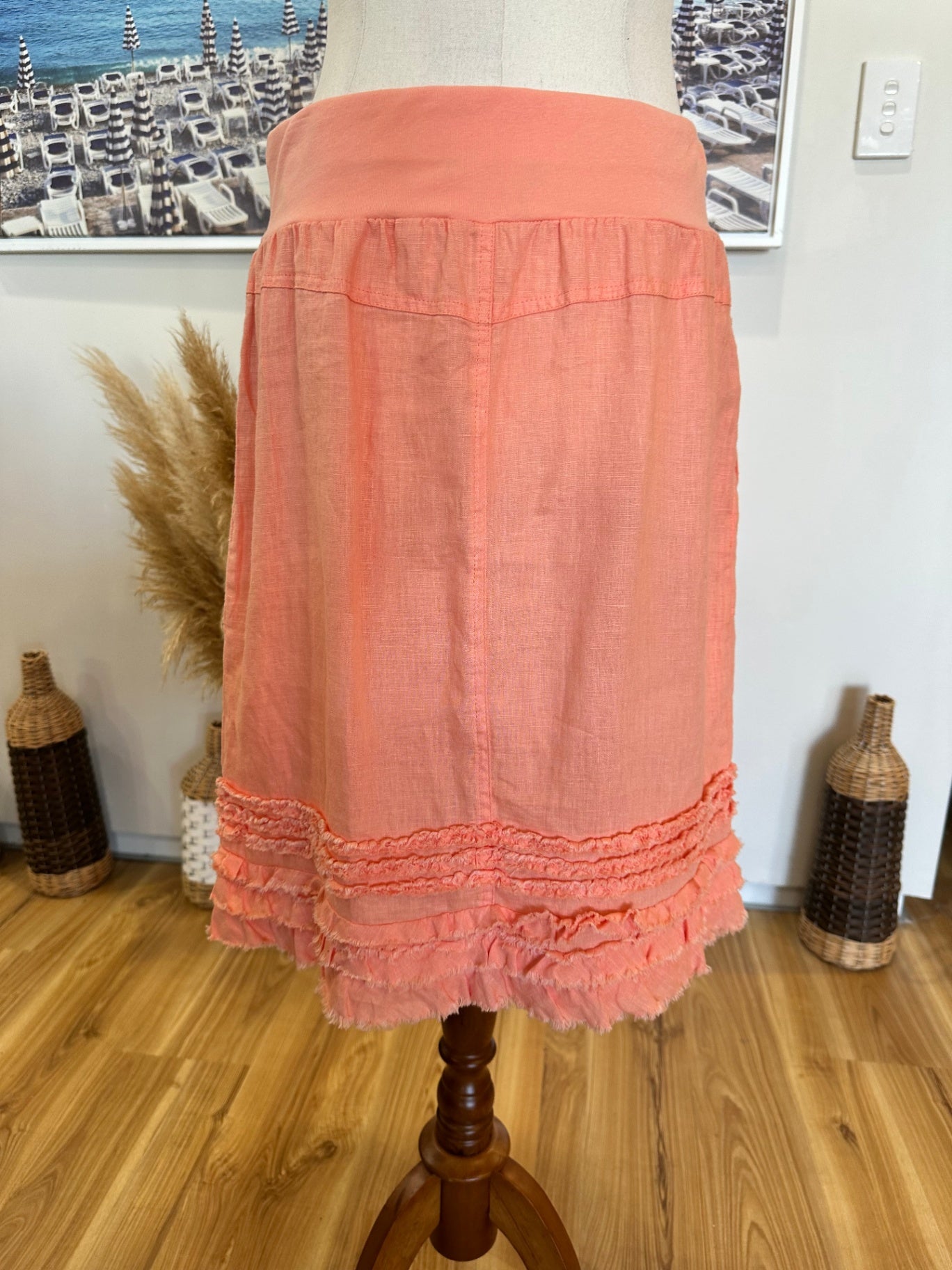 100% Linen - Gordon Smith - Skirt - Size 10 Peach
